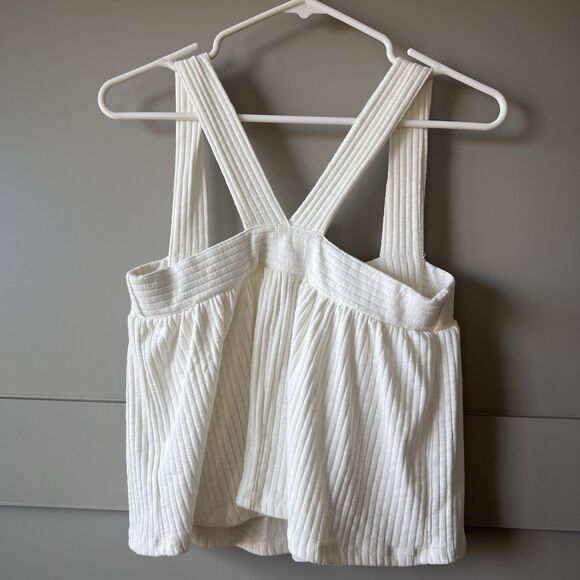 Urban Outfitters Ribbed Crop Tank Top Womens Sz Small White Flowy Beach Boho USA - Picture 2 of 8
